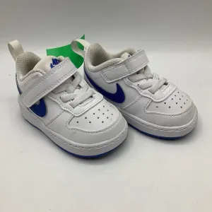 Size 4: Nike White/Blue Velcro Strap Sneakers