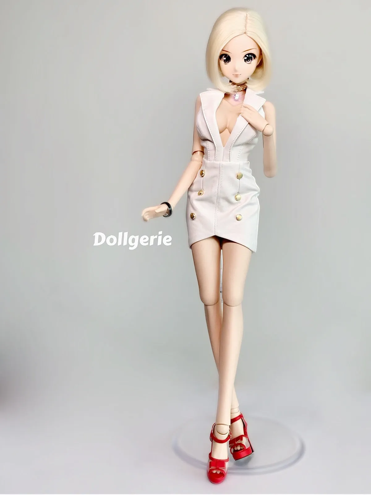 [Special Price] Sleeveless Mini White Tux Deep-V Dress for SmartDoll