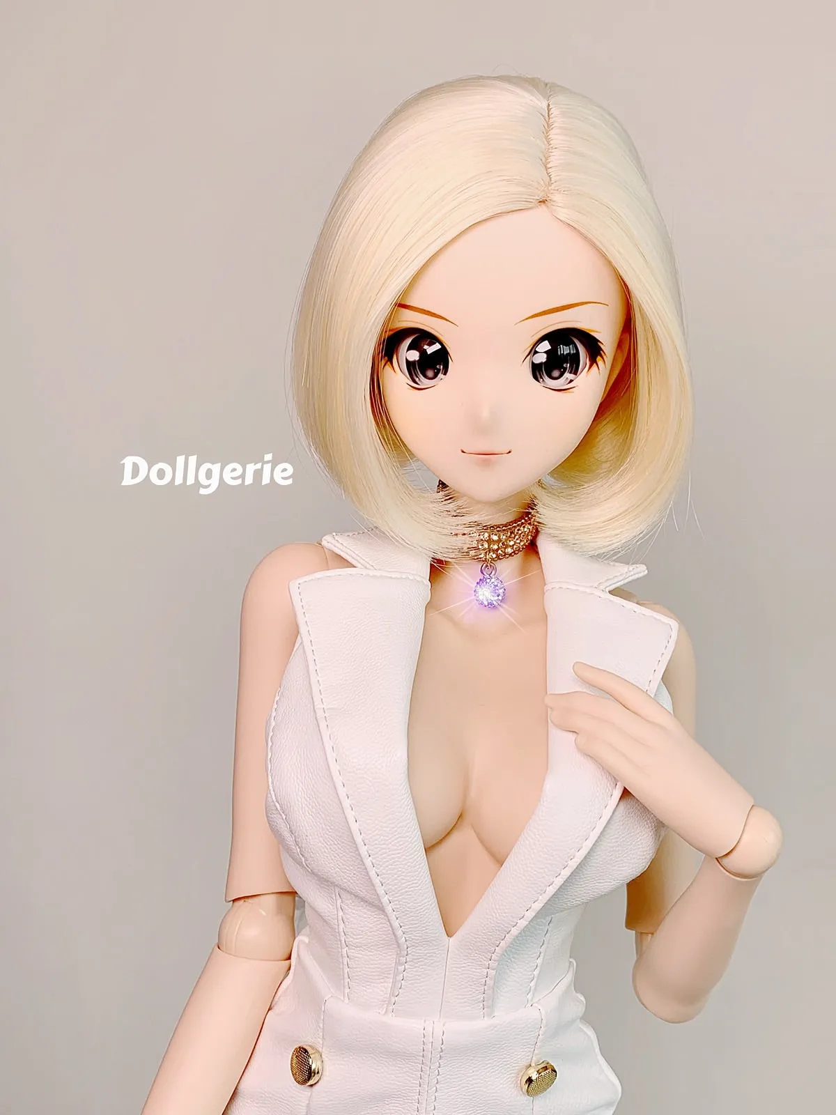 [Special Price] Sleeveless Mini White Tux Deep-V Dress for SmartDoll