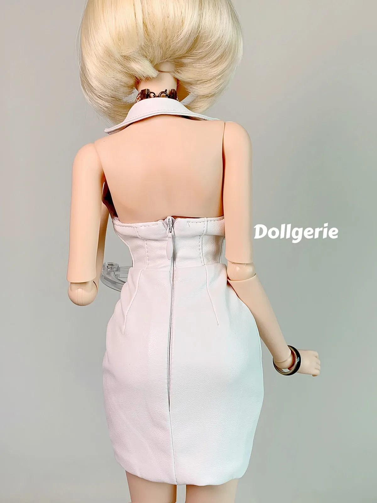 [Special Price] Sleeveless Mini White Tux Deep-V Dress for SmartDoll