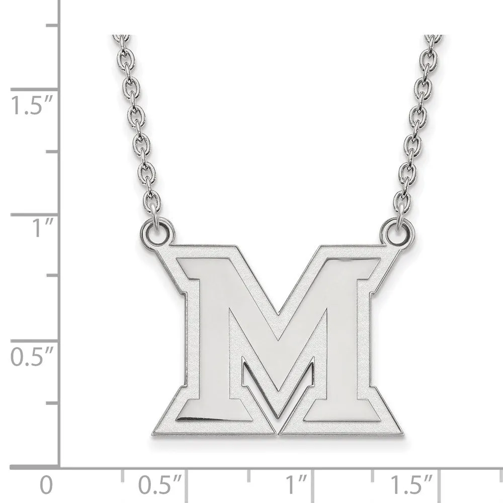 Sterling Silver Rhodium-plated Miami University Ohio Letter M Large Pendant 18 inch Necklace