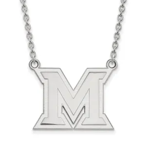 Sterling Silver Rhodium-plated Miami University Ohio Letter M Large Pendant 18 inch Necklace