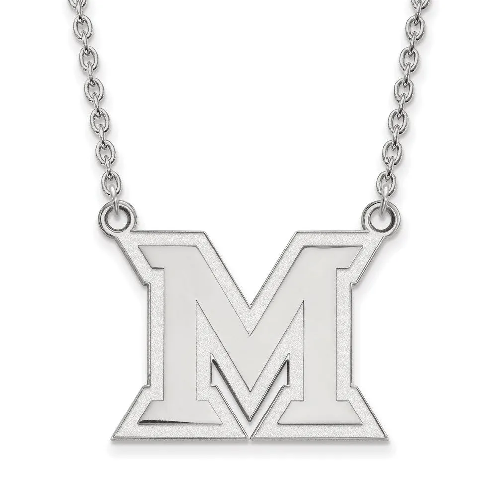 Sterling Silver Rhodium-plated Miami University Ohio Letter M Large Pendant 18 inch Necklace
