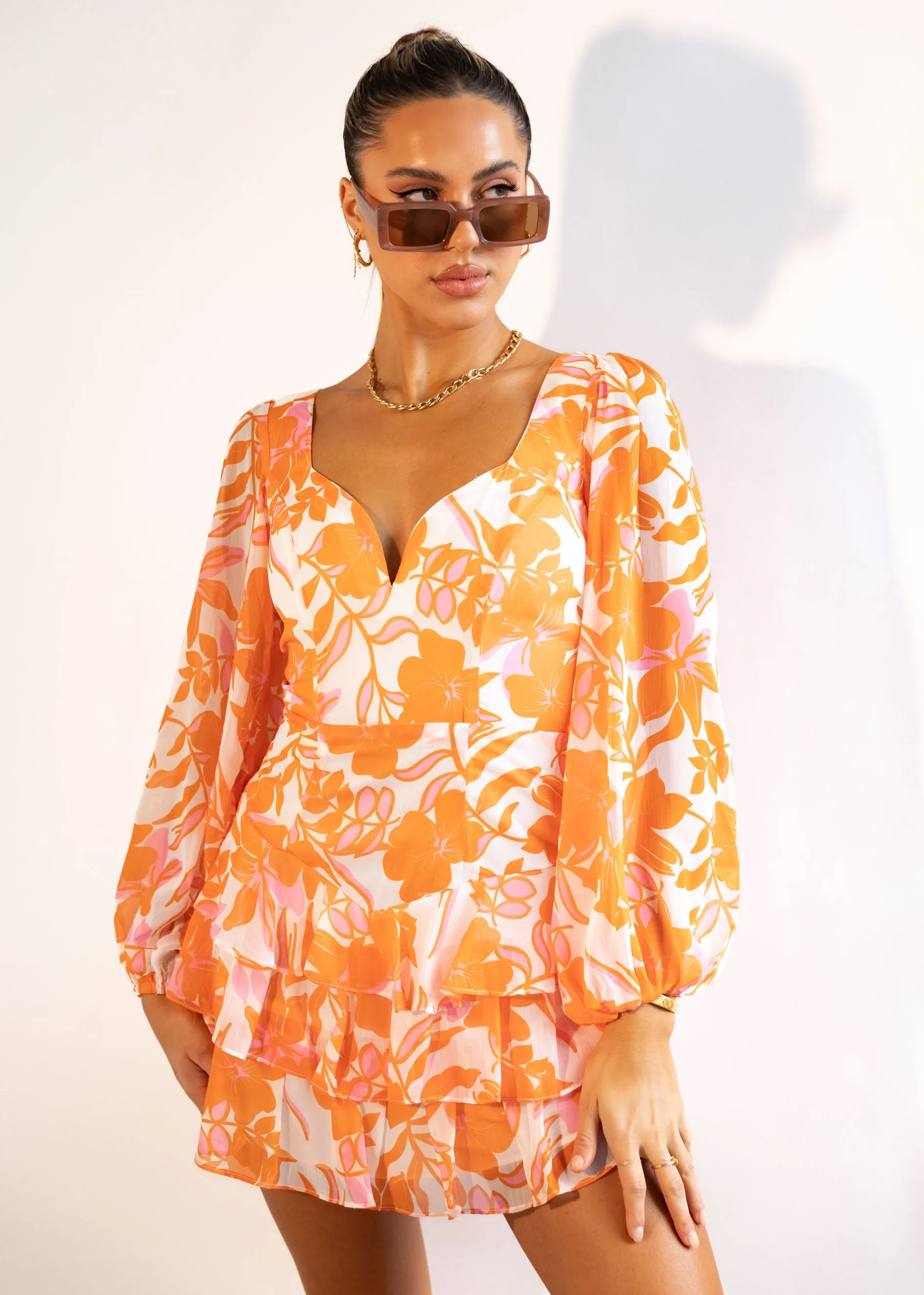 Stilla Mini Dress - Orange Flowers