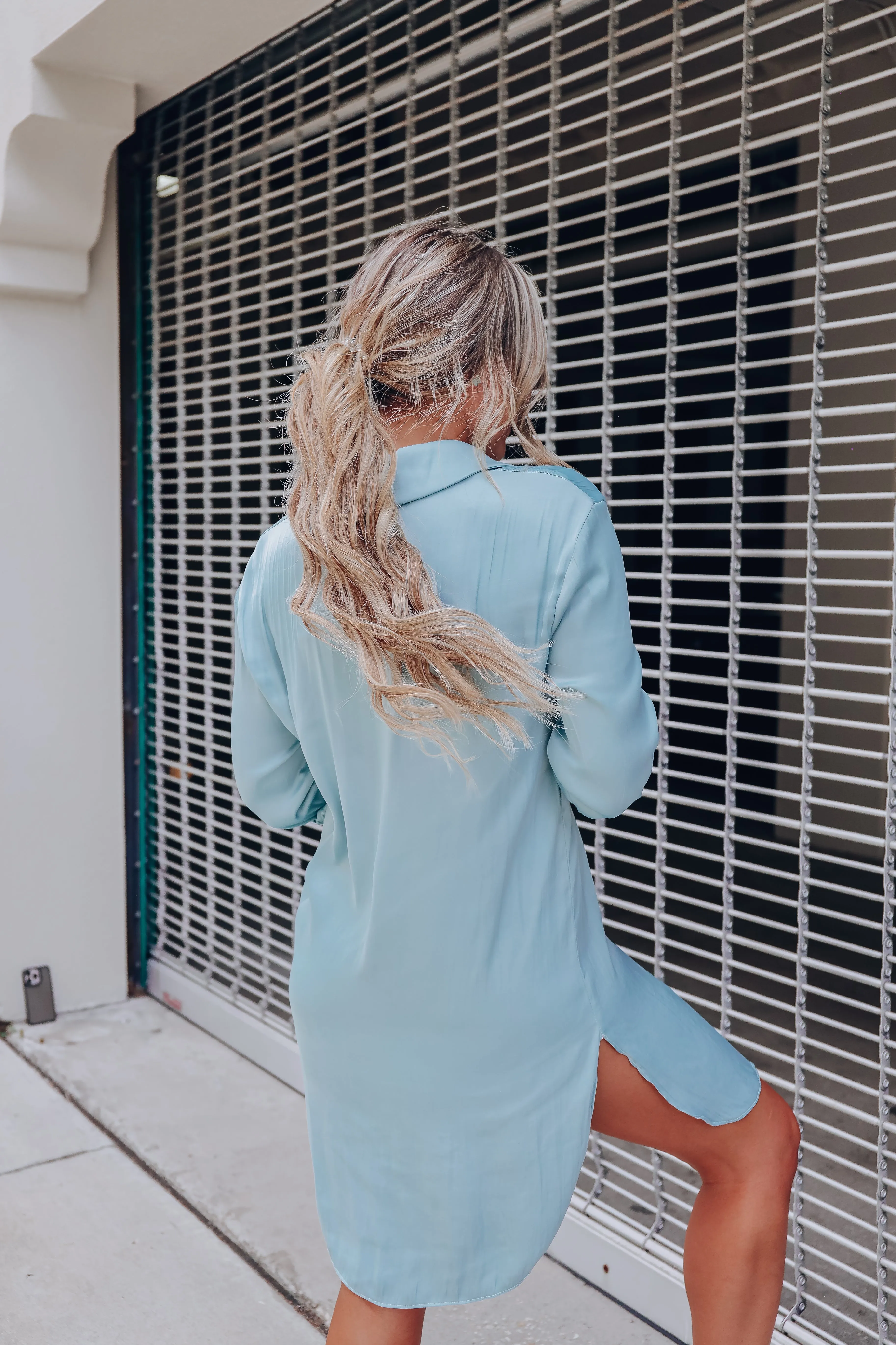 Take Me Out Satin Shirt Dress