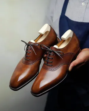 Tan Leather Elowen Brogue Oxfords - Formal Shoes