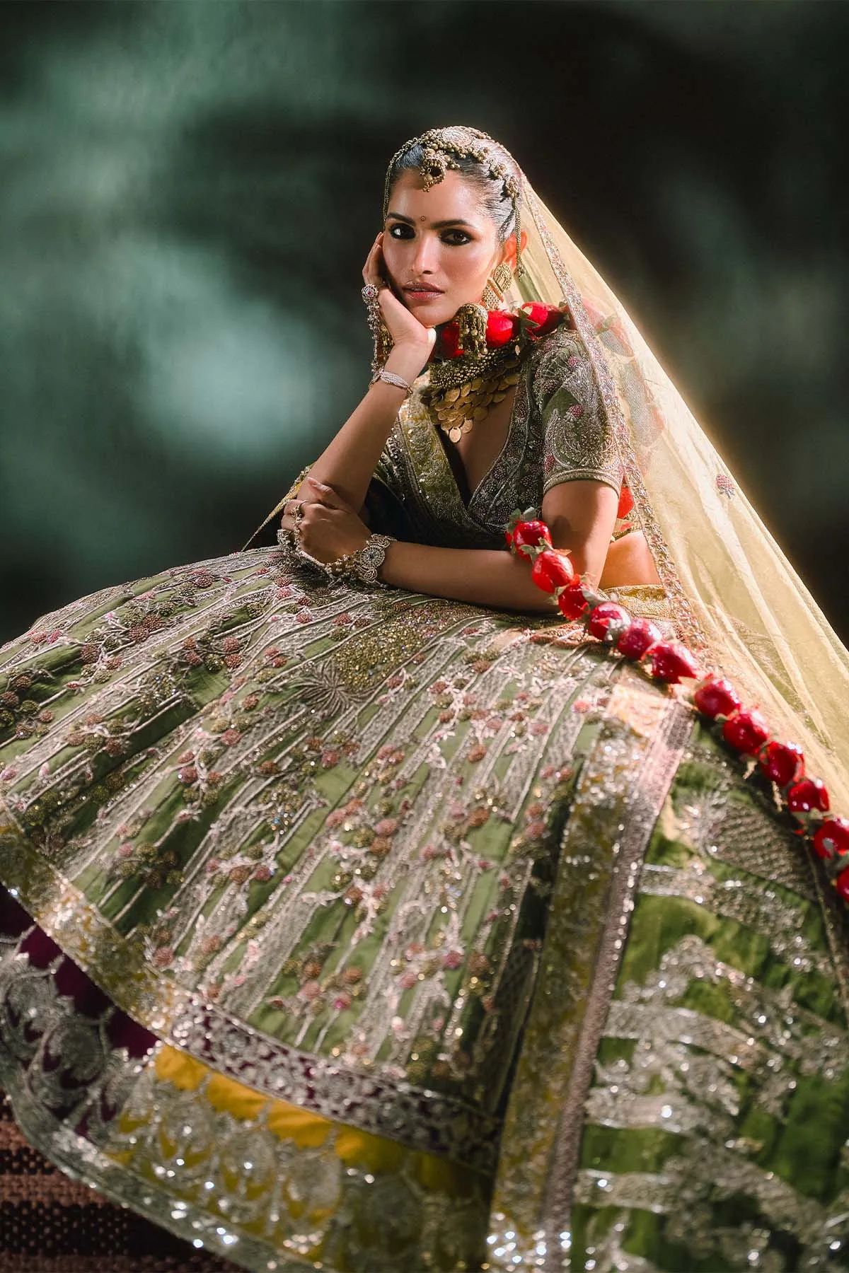 The Aam Panna Lehenga[with original dupatta]