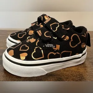 Vans Baby/Toddler Girls Doheny Black/Foil Hearts Velcro Sneakers NWT Siz…