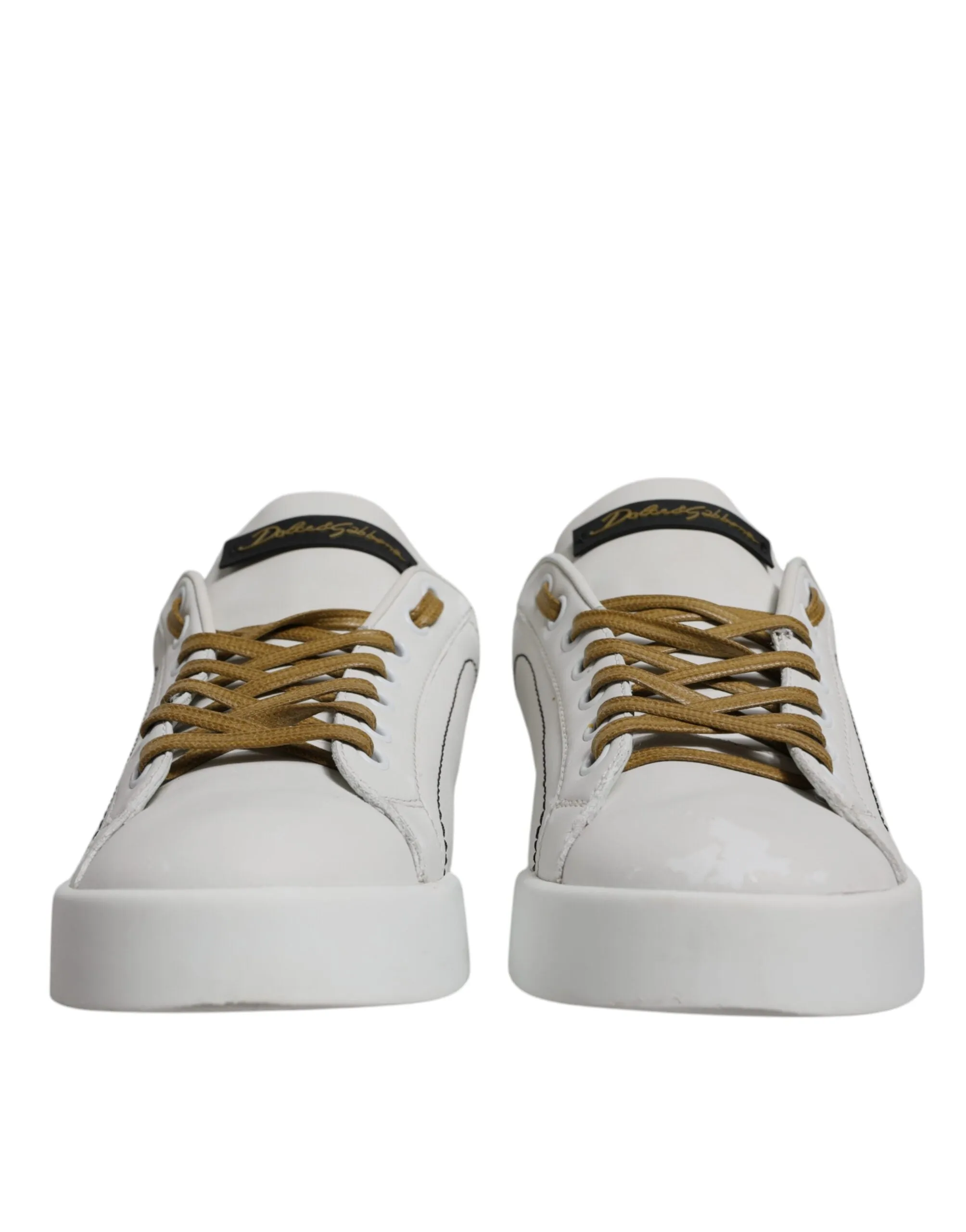 White Gold Leather Low Top Sneakers Shoes