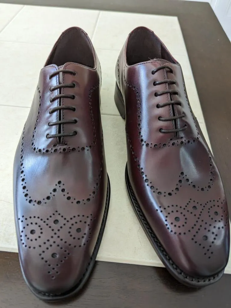 Whole Cut Brogue in Burgundy Box Calf