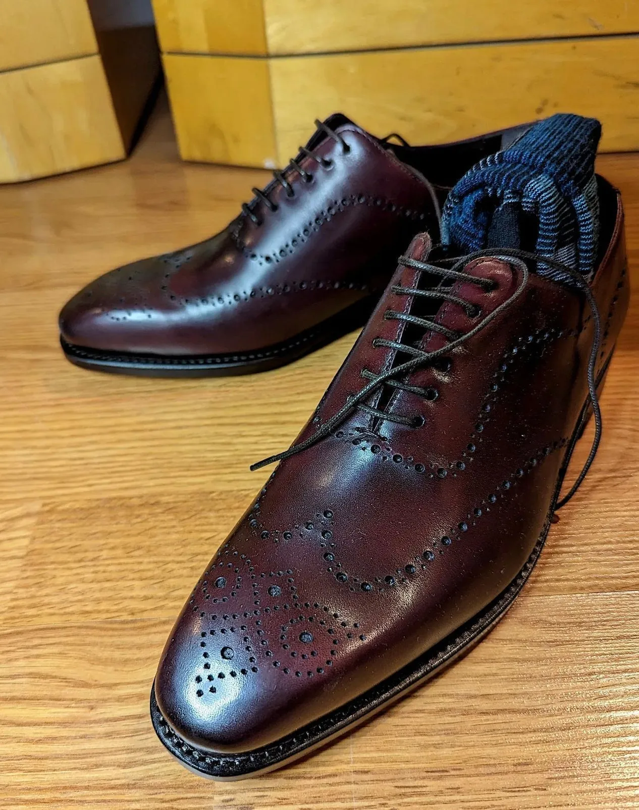 Whole Cut Brogue in Burgundy Box Calf