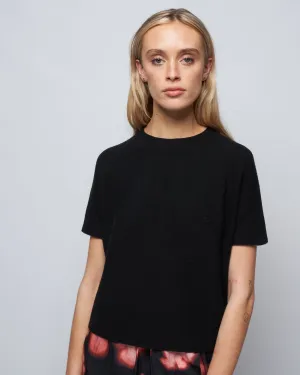 whole garment short sleeve knit top - black
