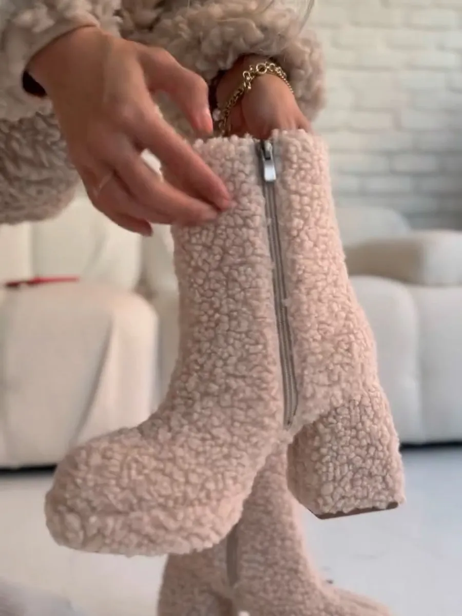 Winter Shearling Chunky Heeled Boots