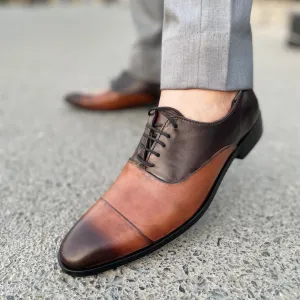 WS Pure leather Handmade Duo Brown Tuxedo Oxfords S-00409