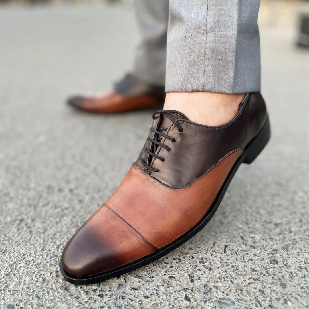 WS Pure leather Handmade Duo Brown Tuxedo Oxfords S-00409